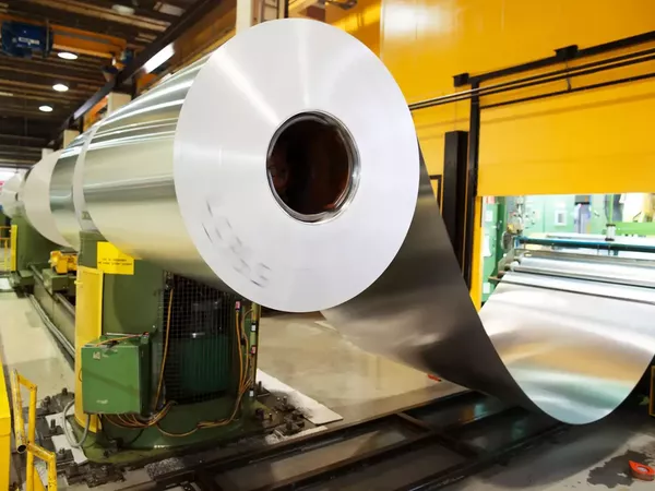 Aluminum metal rolled up in factory